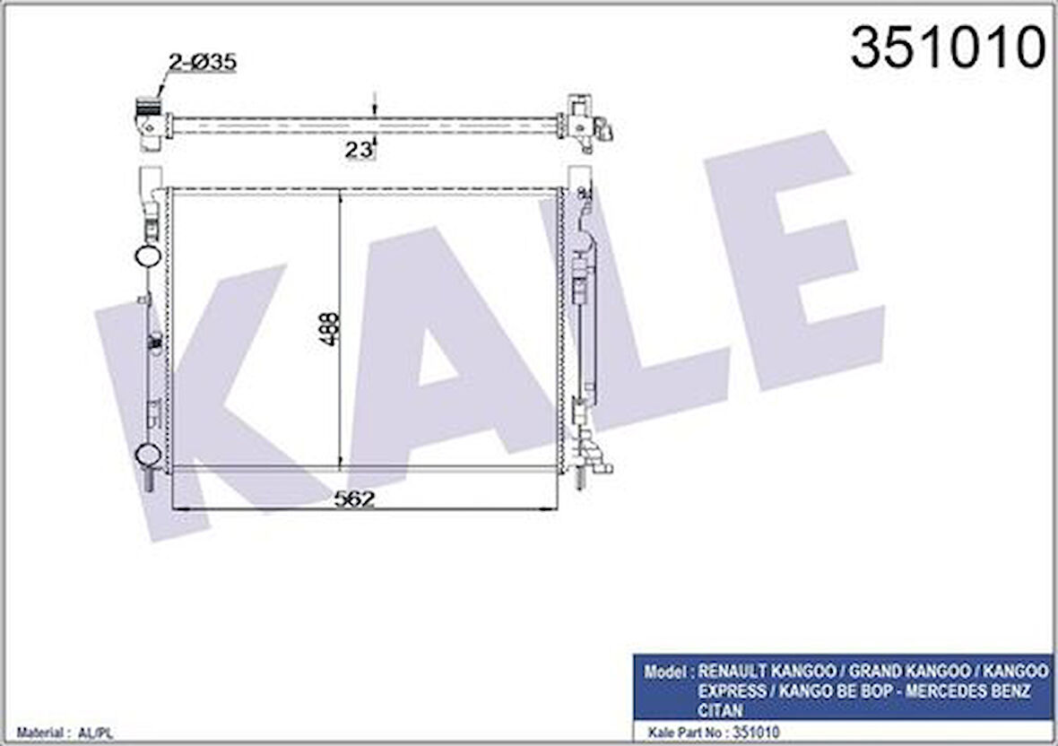 Kale 351010 Motor Su Radyatörü Kangoo III 1.5DCI 1.6 08-Citan 415 12- 8200455801