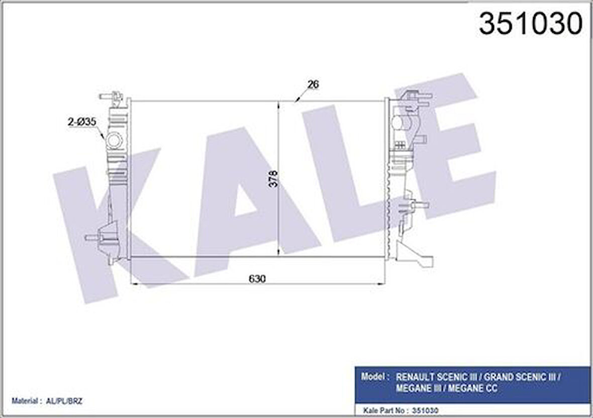 Kale 351030 Motor Radyatörü Scenic III Grand Scenic III 214100002R
