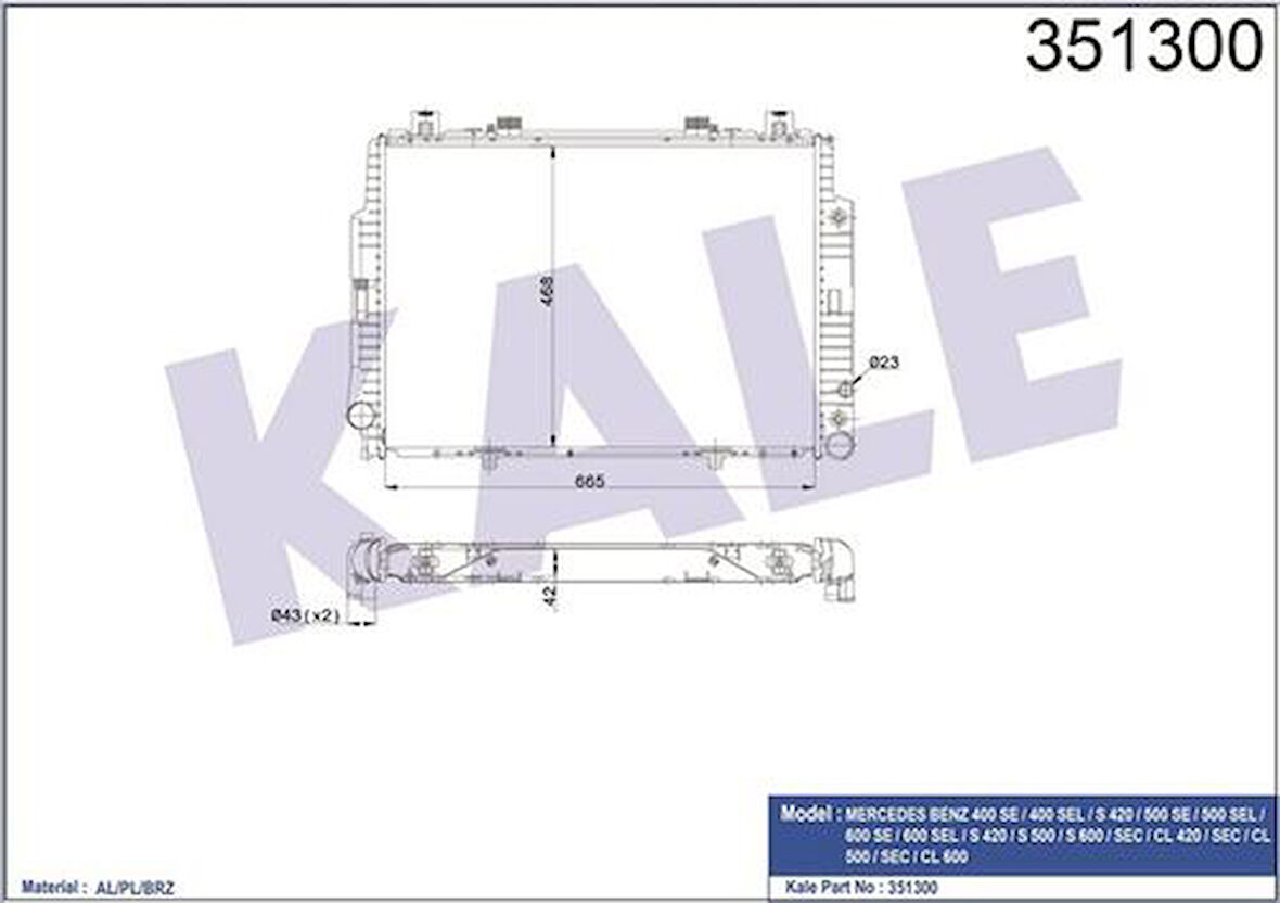 Kale 351300 Motor Su Radyatörü S-Class W140 91-98 C140 92-98 1405001003