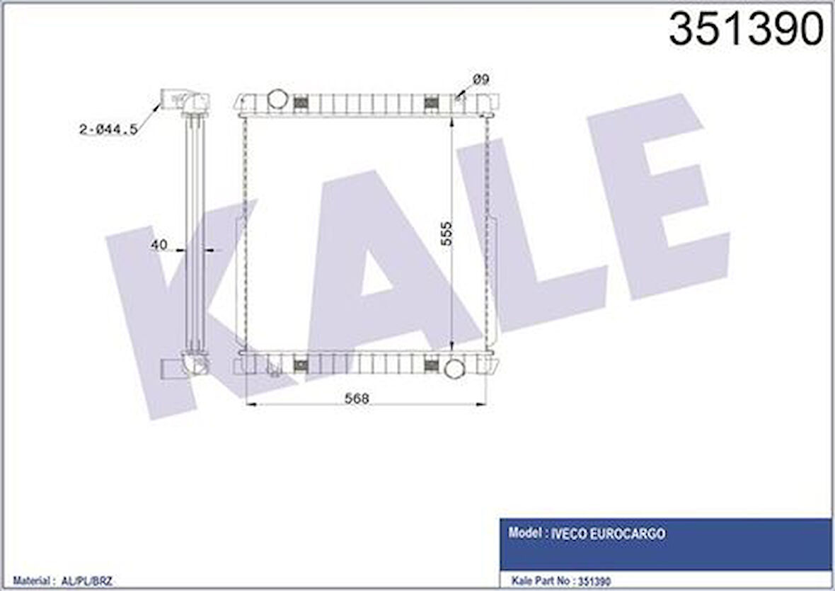 Kale 351390 Motor Su Radyatörü Iveco Eurocargo I III 00-15 Mt Çerçevesiz 555x569x40 Al Pl Brz 500361626