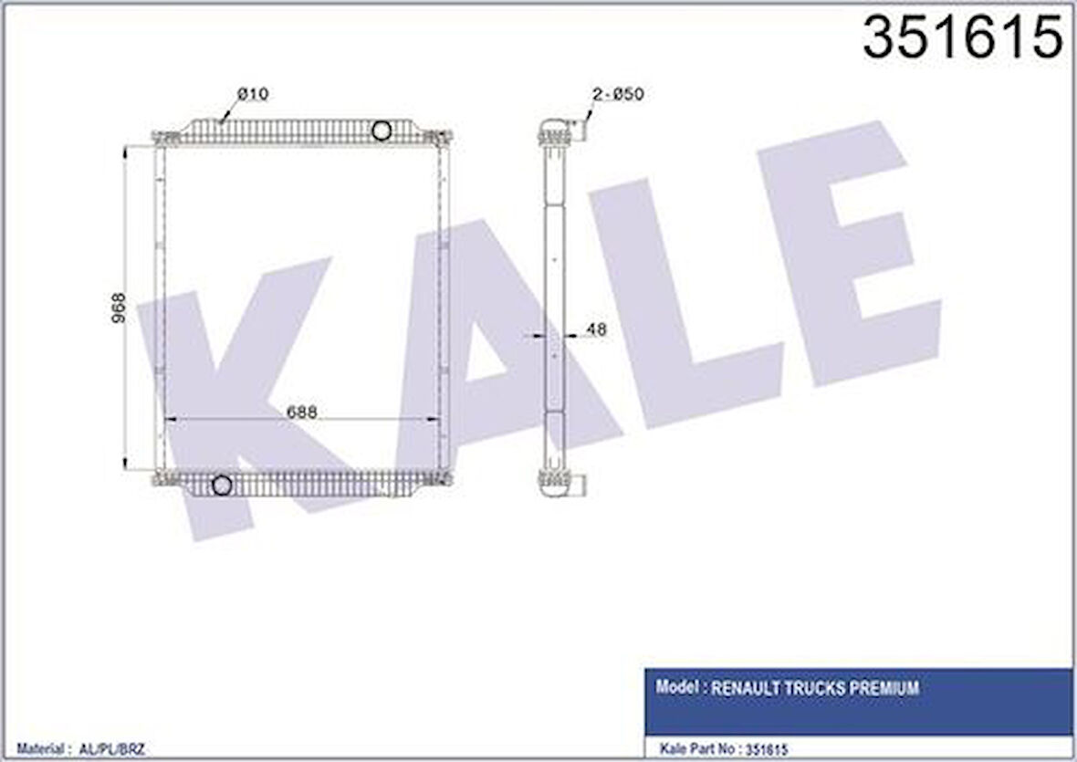 Kale 351615 Motor Radyatörü Çerçevesiz Renault Premium 370-420 00-DCi10 5001858488