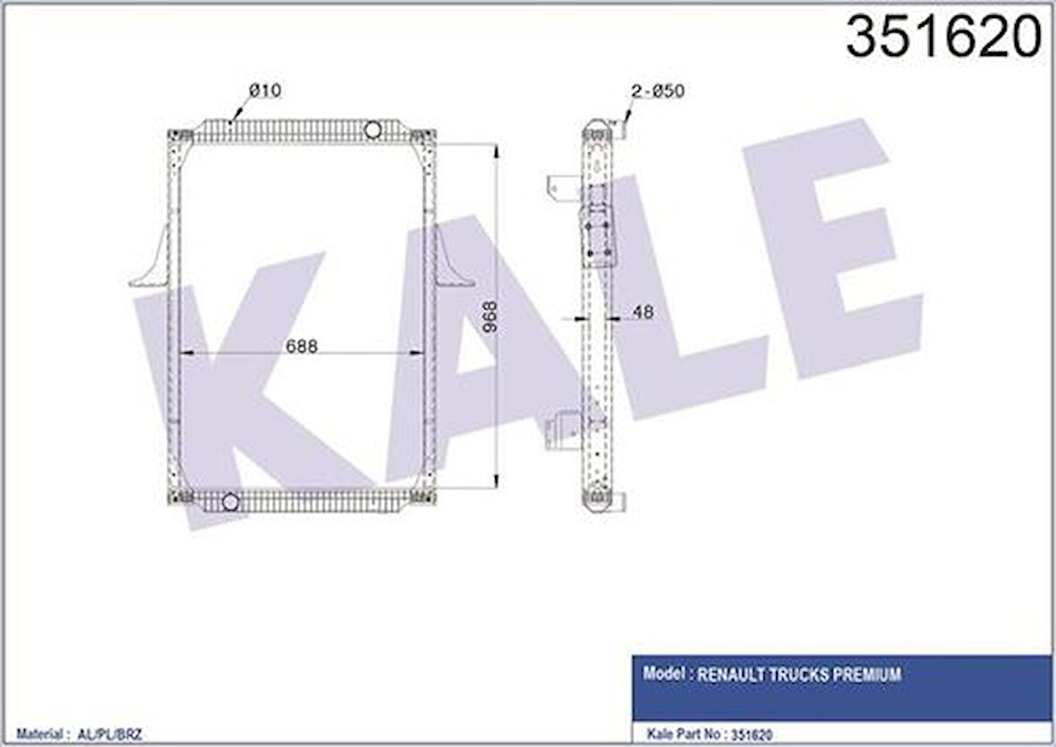 Kale 351620 Motor Radyatörü Çerçeveli Renault Premium 320-370-400-420 00-DCI 10 5001858488
