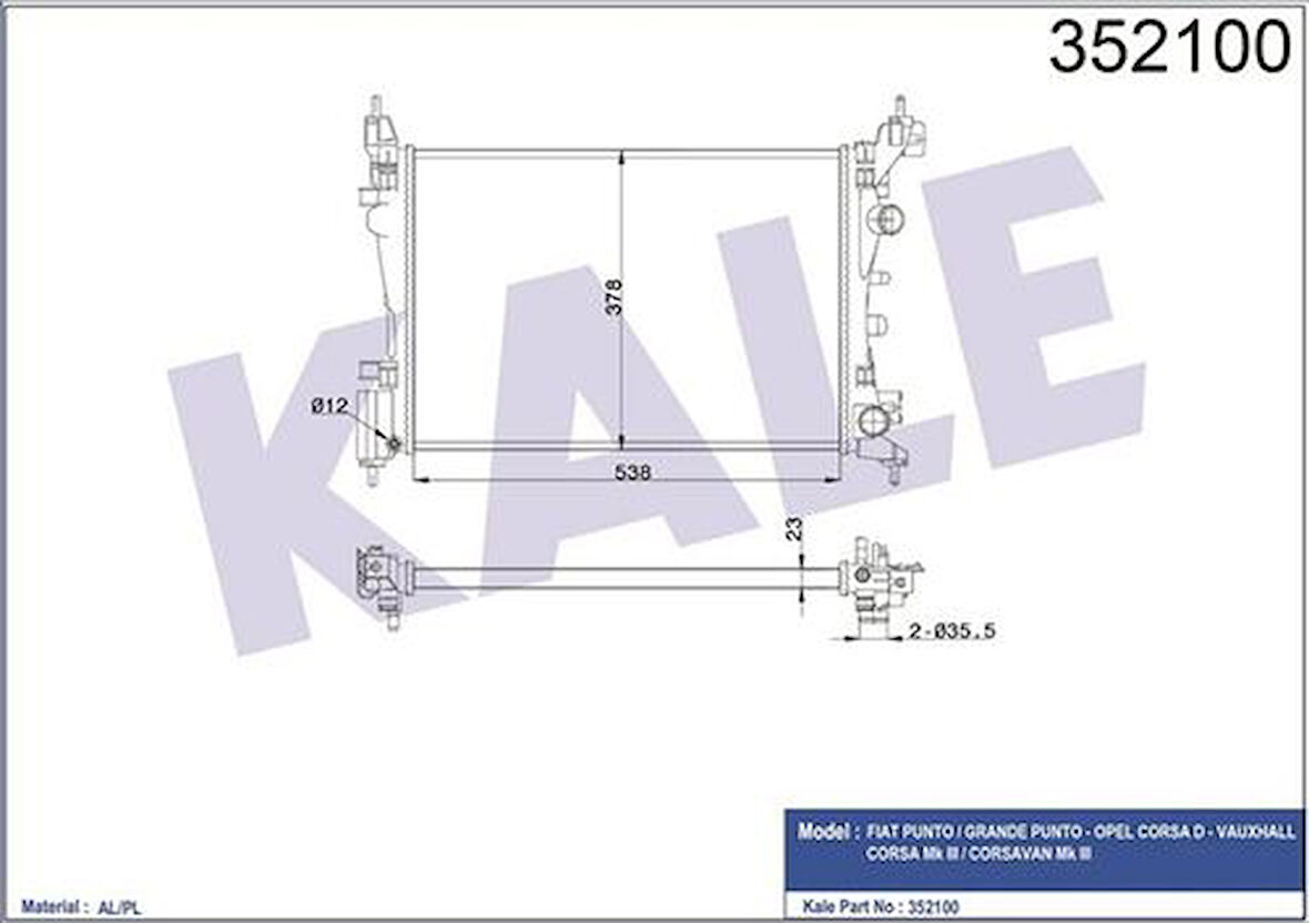 Kale 352100 Motor Radyatörü Punto Grande Punto Corsa D 1.2 1.3 4819239