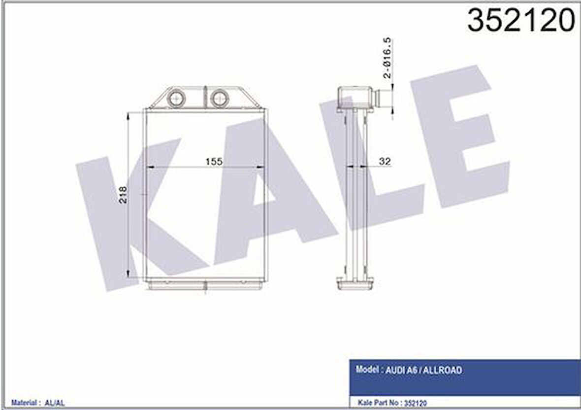 Kale 352120 Kalorifer Radyatörü Brazing Audi A6 01-217x156x32 Oto Mek Şanzıman 4B1819031C
