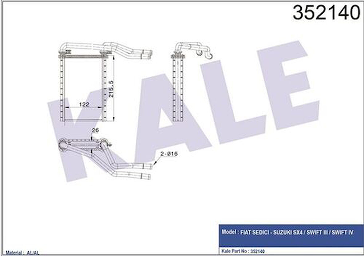 Kale 352140 Kalorifer Al Pl Brz Sedici-Suzuki SX4 1.3-1.5 16V 05 71743143