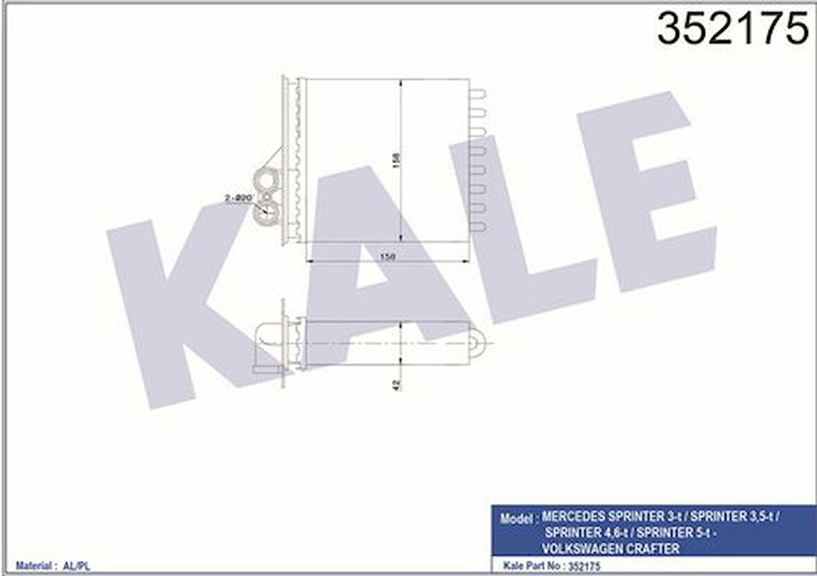 Kale 352175 Kalorifer Radyatörü Arka Sprinter 06-Crafter 06- 38359001