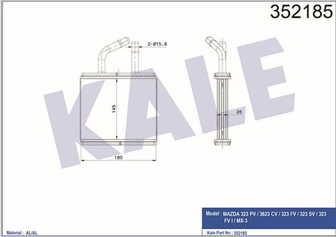 Kale 352185 Kalorifer Radyatörü Mazda 323 Pv 96-98 323 Cv 323 Fv 323 Sv 94-98 323 F VI 98- B01A61A10
