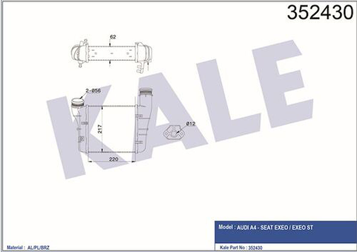 Kale 352430 Turbo Radyatörü Intercooler Sol Audi A4 2.0TDI TFSI 04-08 Exeo 1.8TSI 2.0TFSI TDI 09- 8E0145805AA