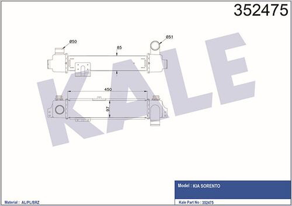 Kale 352475 Intercooler Kia Sorento 2.5 CRDI 2002-Turbo Radyatörü 281904A101