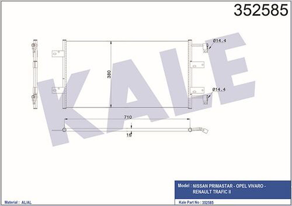 Kale 352585 Klima Radyatörü Nissan Primastar 2.5DCI 03- 2765000QAH