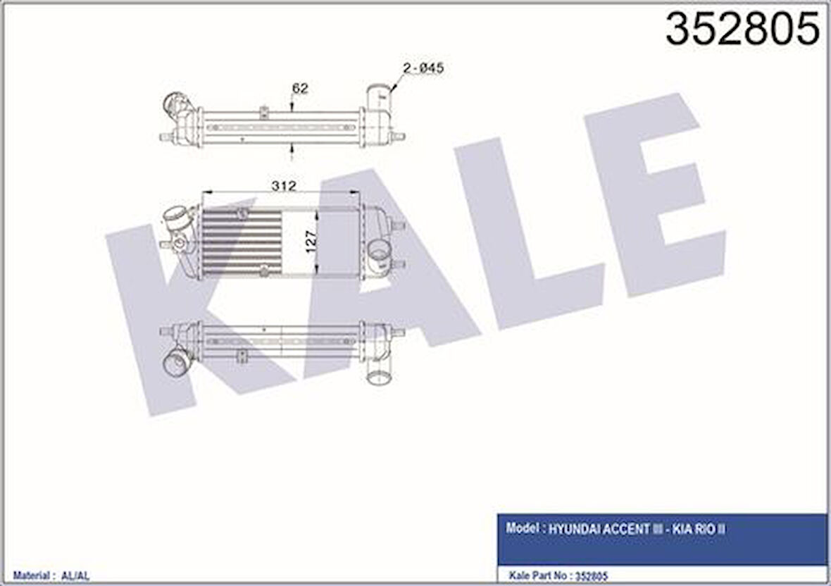Kale 352805 Turbo Radyatörü Intercooler Accent Era 1.5 CRDI 2006-Cerato-Rio 1.5 CRDI 2006- 282702A401
