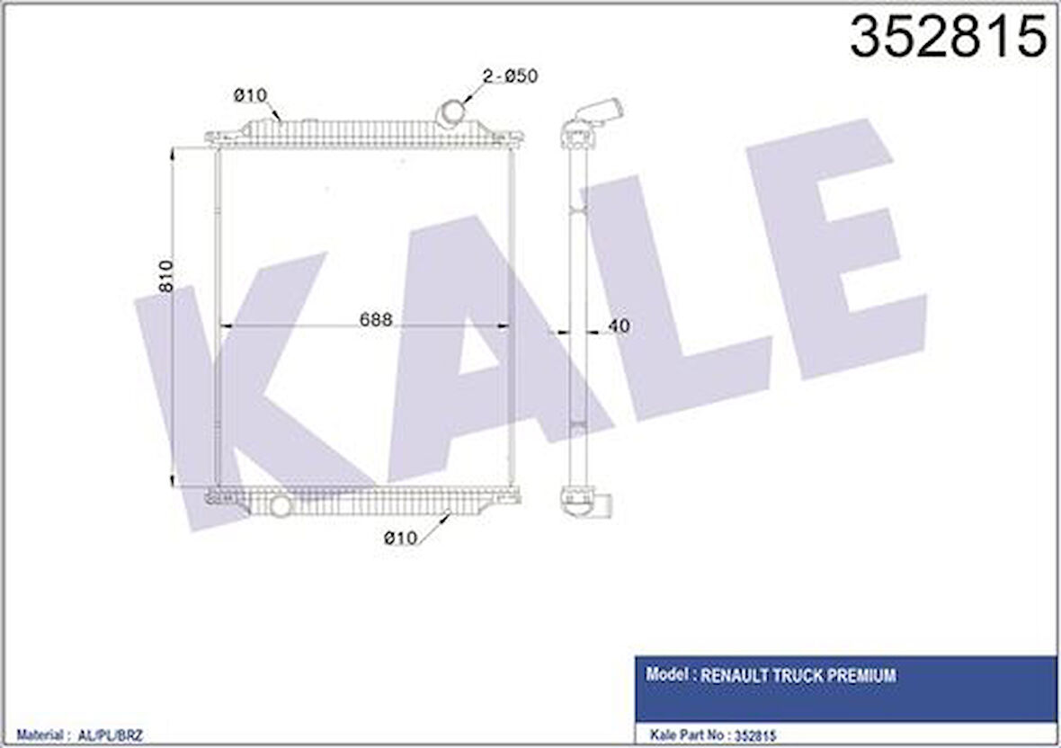 Kale 352815 Motor Radyatörü Çerçevesiz Renault Premium 320-370-420 00-Dc 11 (Al-Pl-Brz) (810x68x40) 5010315739
