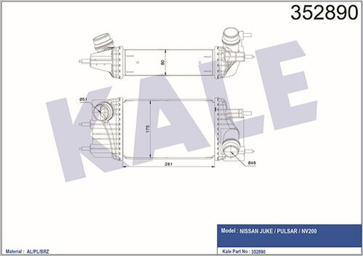Kale 352890 Intercooler Nissan Juke 1.5DCI 2010-Pulsar 1.5DCI 2014-Turbo Radyatörü 144611KB2A