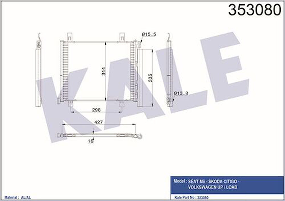 Kale 353080 Kondenser Seat MII-Skoda Cıtıgo-Volkswagen Up-Load 1S0816411