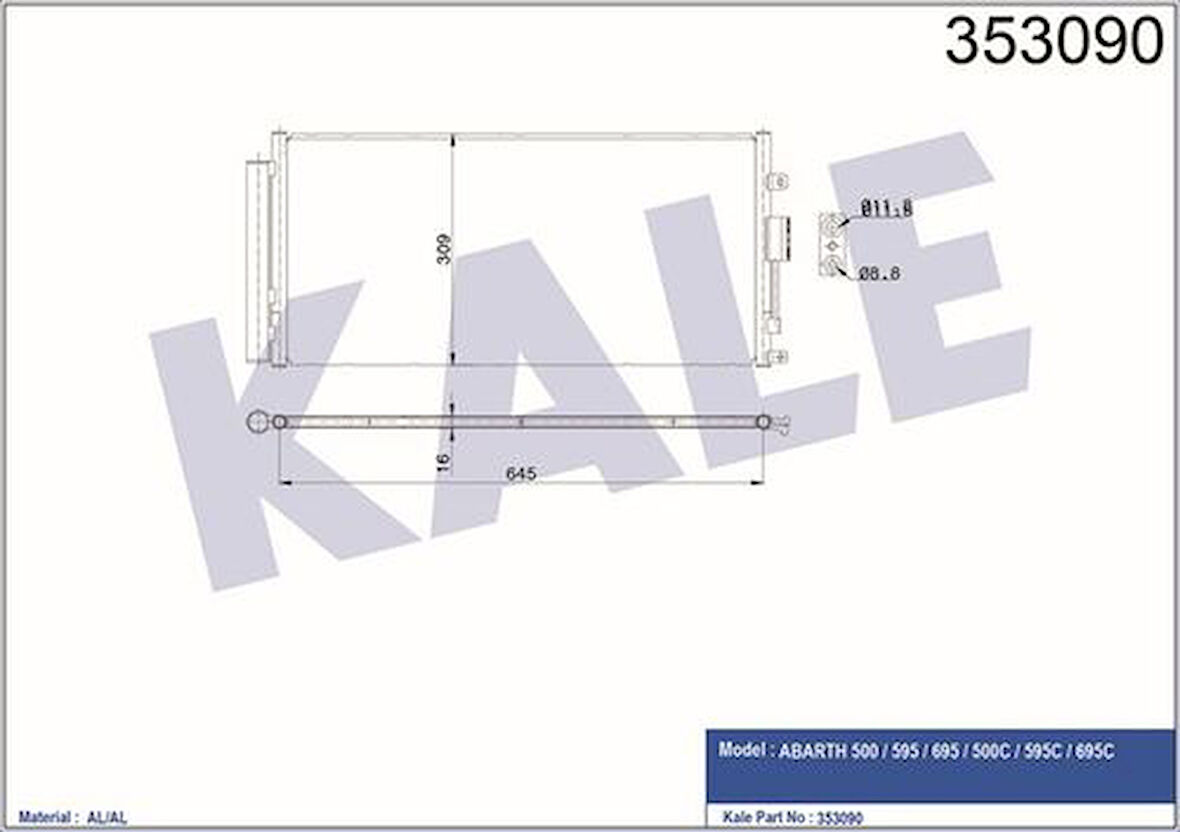 Kale 353090 Klima Radyatörü Fiat 500 1.4L 07-666x312x16 51819064