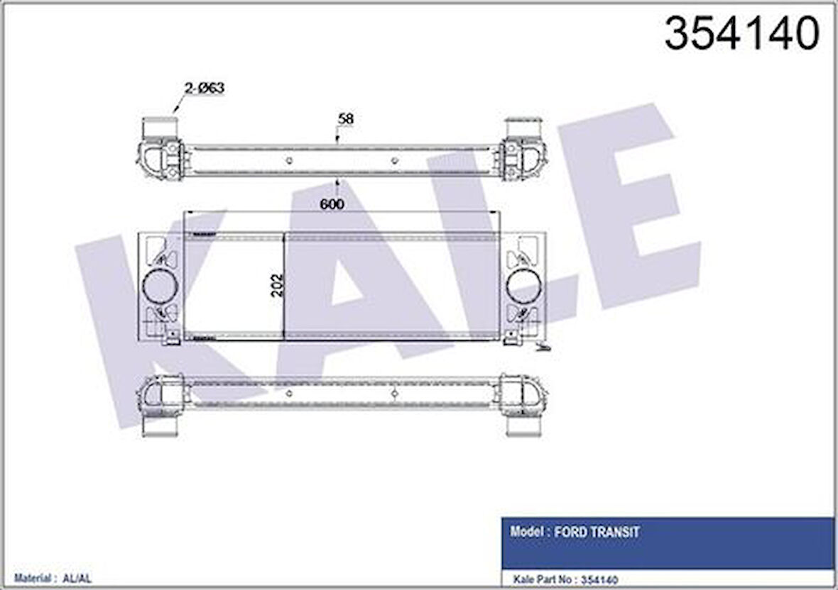 Kale 354140 Turbo Intercooler Radyatörü Ford Transit 2.2 135 140Ps 11-3.2 200Ps TDCI 06- 8C169L440CA