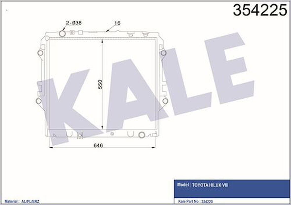 Kale 354225 Motor Su Radyatörü Toyota HiIux VIII 2016-16mm 164000L431