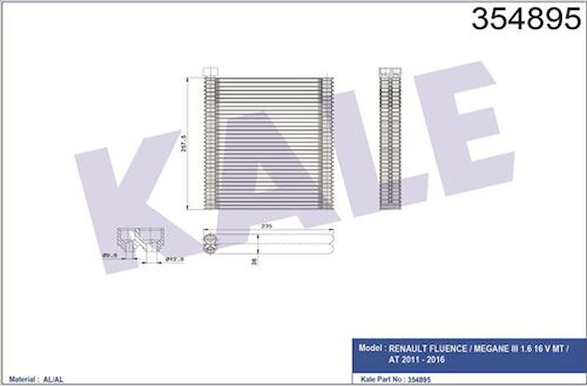 Kale 354895 Evaporator Megane III Fluence 235x257.5x38mm 271200957R