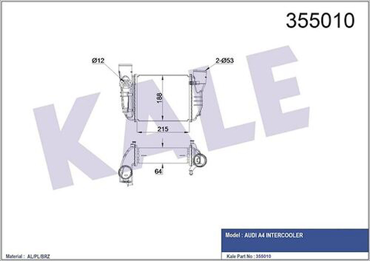 Kale 355010 Turbo Radyatörü Intercooler Audi A4-Exeo 08-10 1.8T 8E0145805L