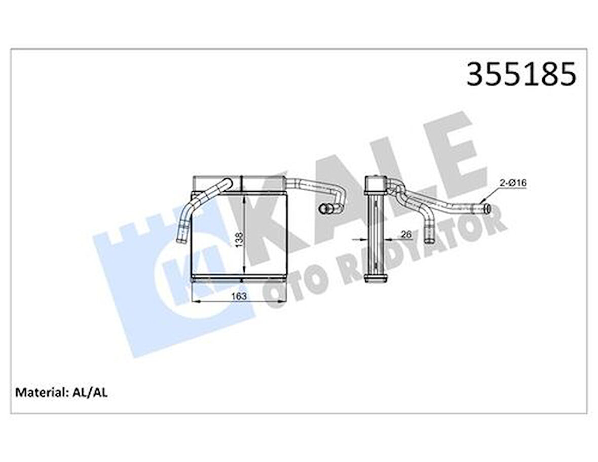 Kale 355185 Kalorifer Radyatörü Mazda B-Serisi Bt-50 Ford Ranger 98-06 140x165x26 XM3418476CA