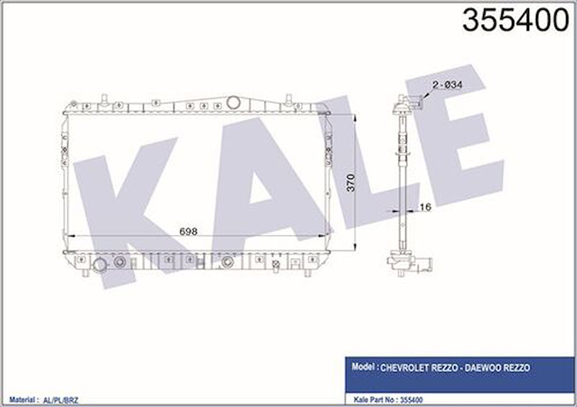 Kale 355400 Motor Su Radyatörü Rezzo 370x698x15 96813423