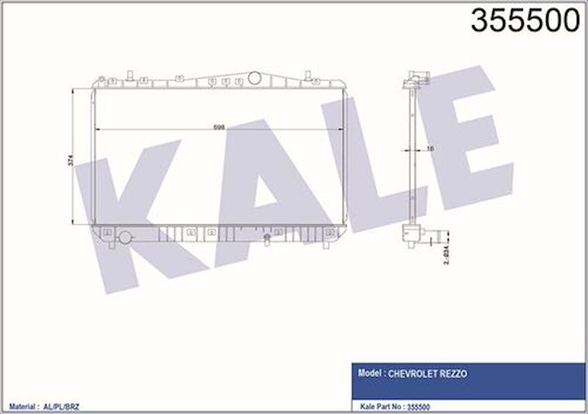 Kale 355500 Motor Radyatörü Rezzo 374x698x15 96271477