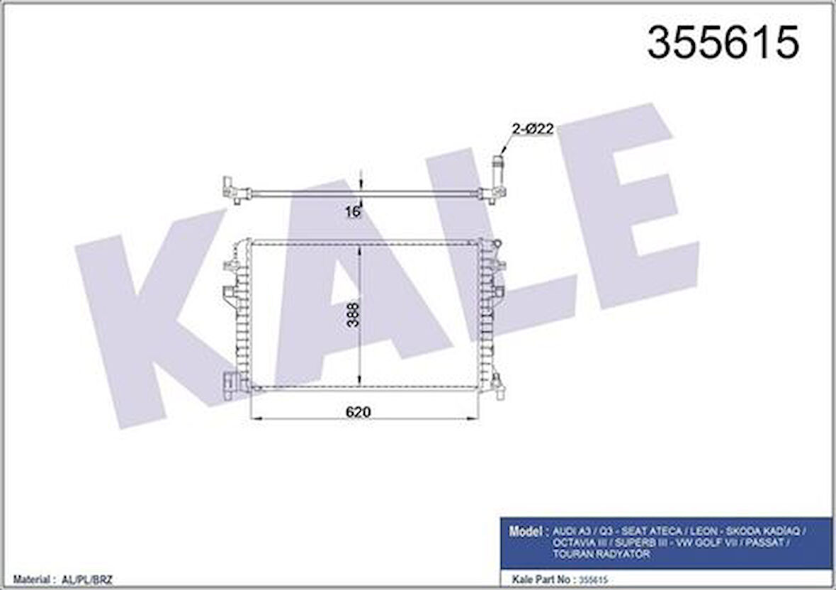 Kale 355615 Motor Radyatörü Golf VII A3 Leon Octavia 1.2 1.4 1.6 13- 5Q0121251EJ