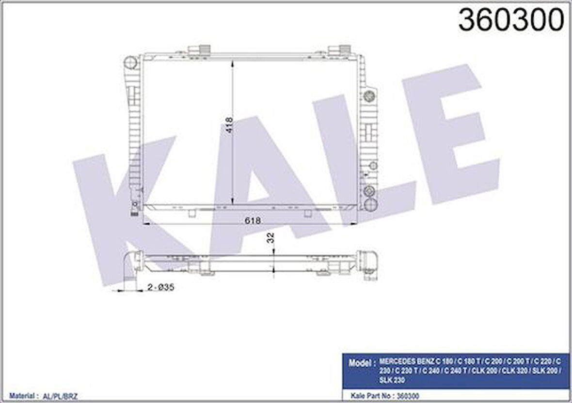 Kale 360300 Motor Su Radyatörü W202 93-00 S202 96-01 C208 97-02 R170 96-01 2025002103