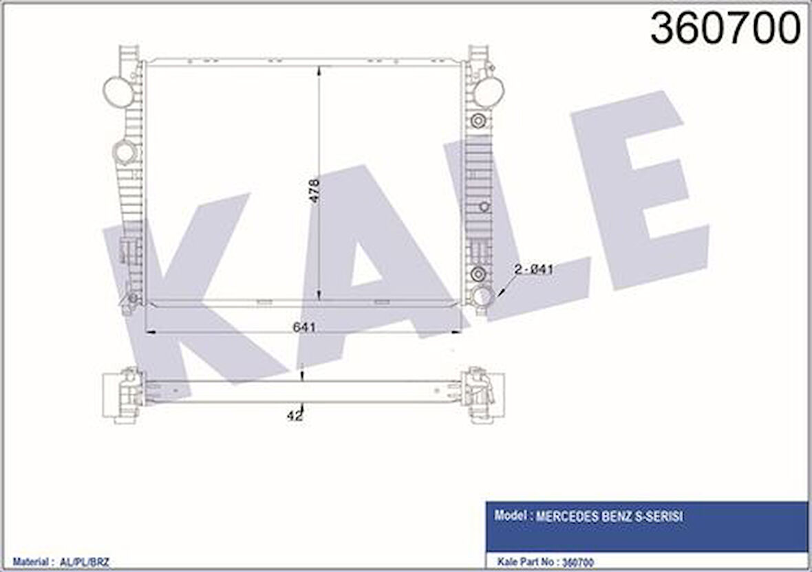 Kale 360700 Motor Su Radyatörü S-Class W220 98-04 A2205000103