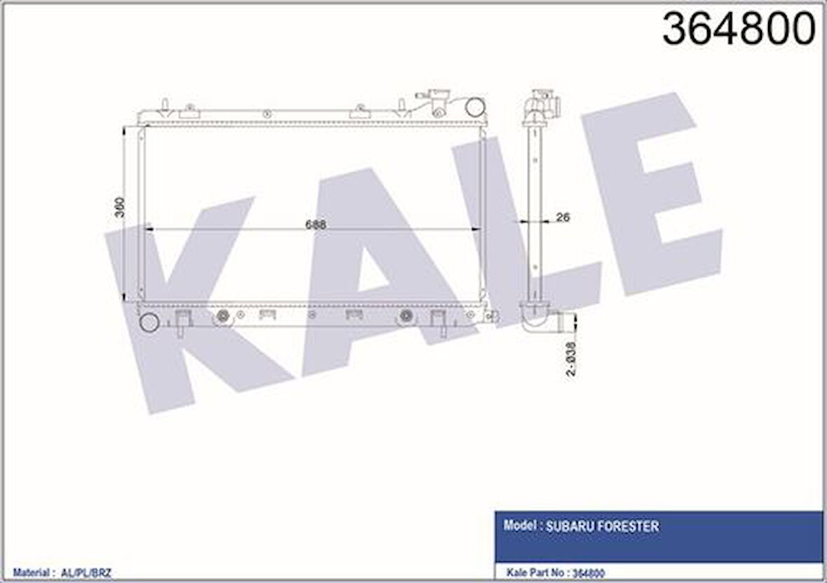 Kale 364800 Motor Su Radyatörü Forester 05-Otomatik 360x688x26 45111-SA131