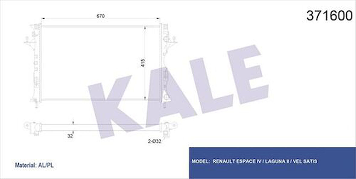 Kale 371600 Motor Radyatörü Espace IV Laguna II Vel Satis 670x415x32 7711134658