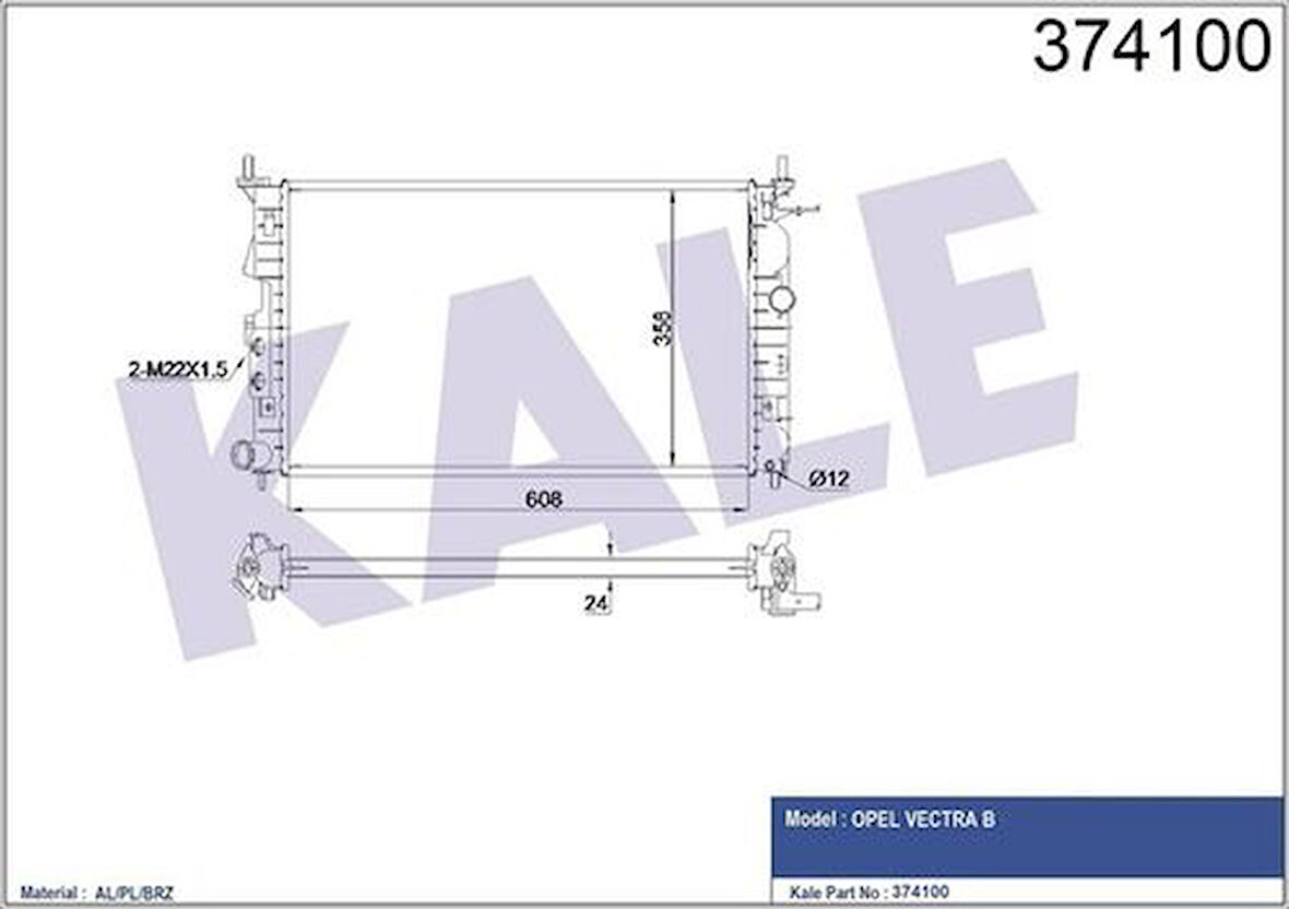 Kale 374100 Motor Su Radyatörü M.T Vectra B X25Xe 608x358x21 1300161