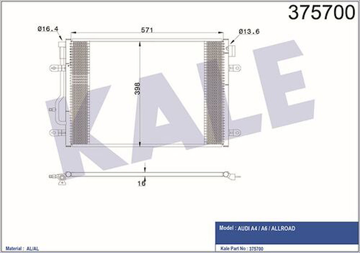 Kale 375700 Klima Radyatörü Audi A4 A6 1.8T 1.9TDI 2.5TDI 01-05 8E0260401A