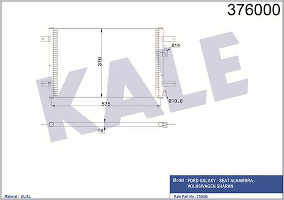 Kale 376000 Klima Kondenseri Ford Galaxy-Seat Alhambra-Volkswagen Sharan Al Al 572X371X20 95NW19710AD