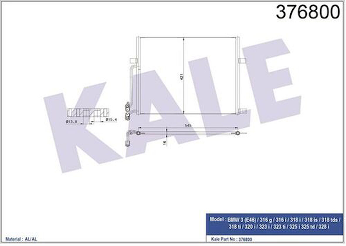 Kale 376800 Klima Radyatörü BMW E46 M43 M52 M54 N40 N42 N44 64536914033