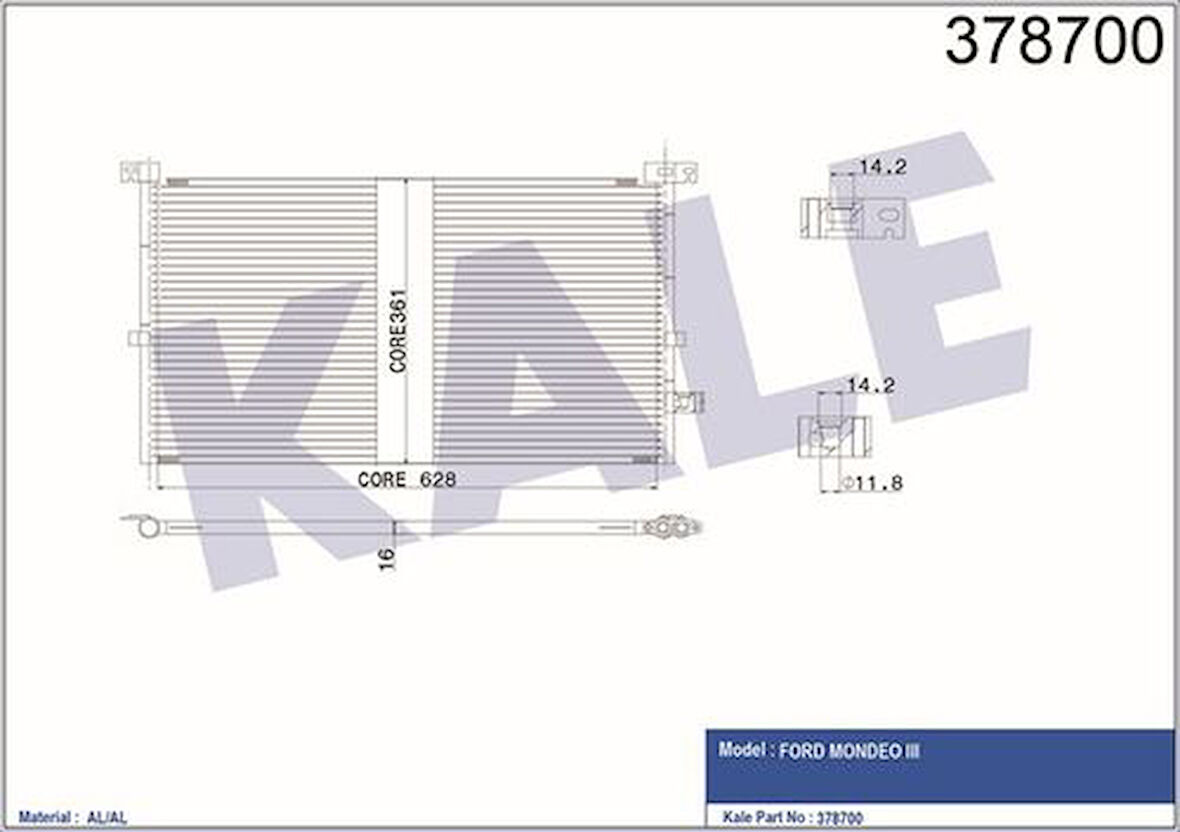 Kale 378700 Klima Radyatörü Mondeo III 1.8 2.0 16V 2.0TDCI 00-07 Manuel Klimalı ME4S7H19710AA