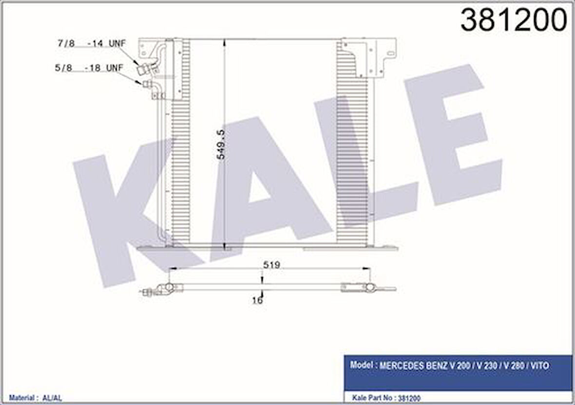 Kale 381200 Klima Radyatörü V-Class 638 2 97-03 Vito 638 97-02 6388350170