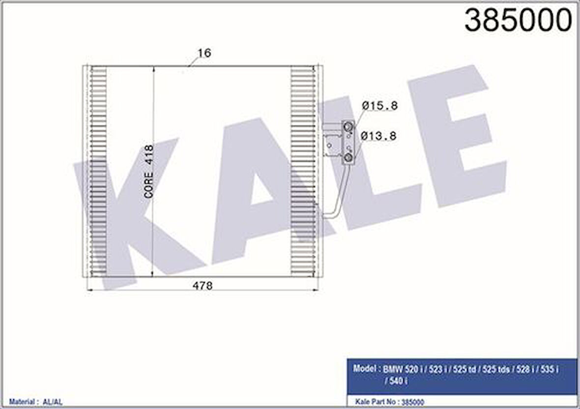 Kale 385000 Klima Radyatörü BMW M51 M52 M62 E39 96-03 64538391647