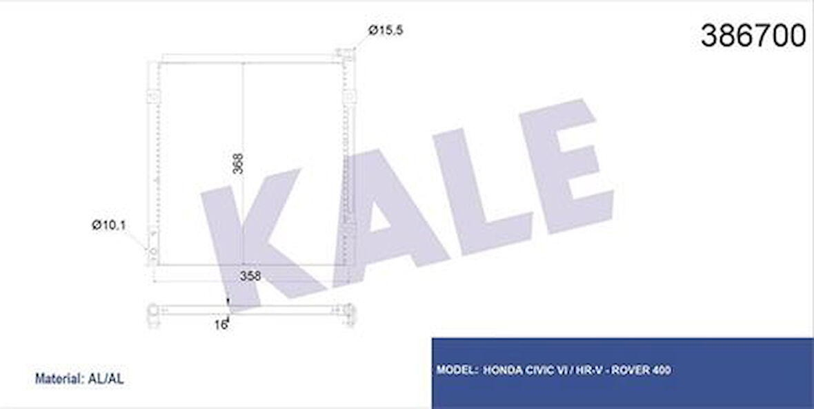 Kale 386700 Klima Radyatörü Honda Civic 1996 2001 HRV 1996 2000 Rover 399 80110S2H003