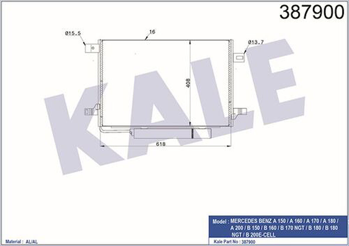 Kale 387900 Klima Radyatörü A-Serisi W169 04-12 B-Serisi W245 05-10 1695000754