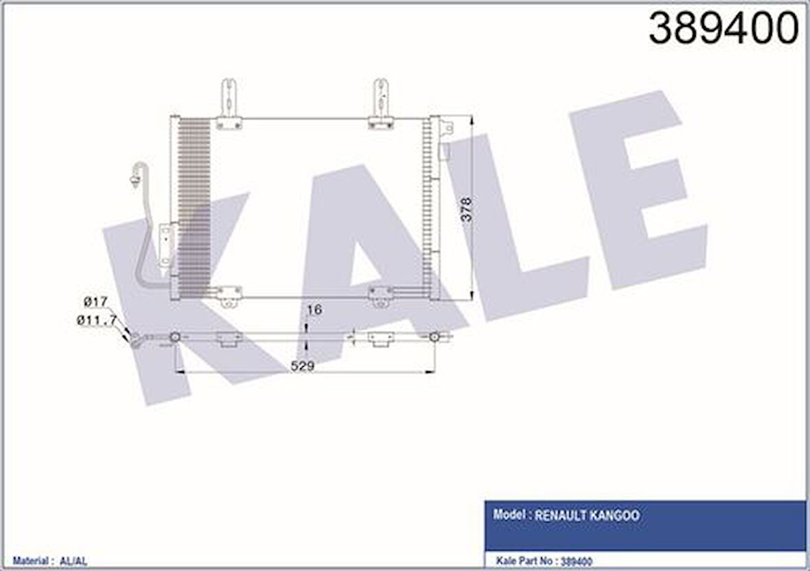 Kale 389400 Klima Radyatörü Kondanser Renault Kangoo I 1.4 1.5 DCI 1.6 1.9 DTI 7700301253