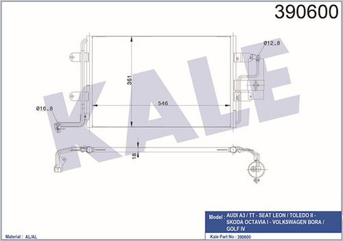 Kale 390600 Klima Radyatörü Audi Bora Golf Octavia 1.4L 16V 98- 1J0820413N