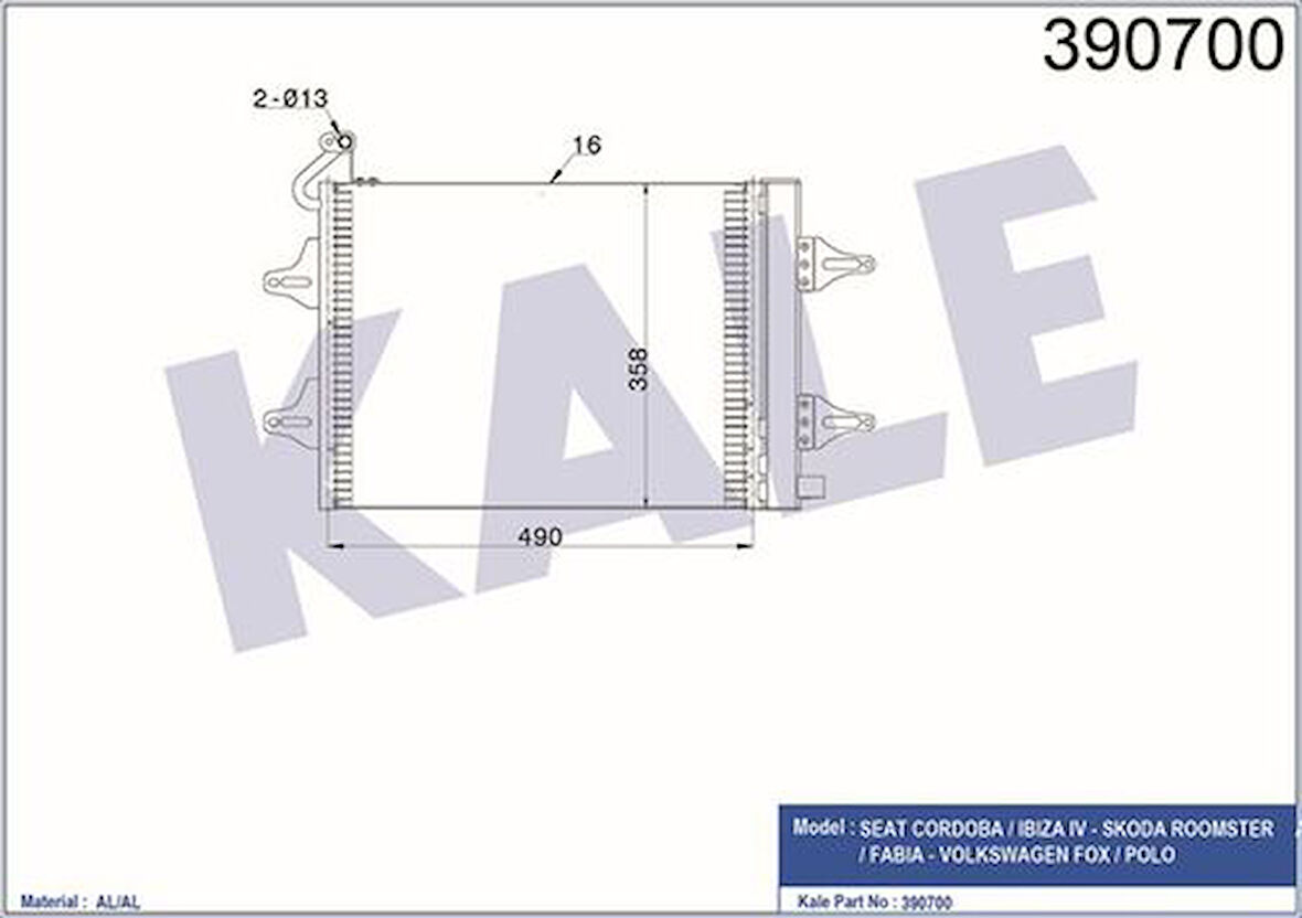 Kale 390700 Klima Radyatörü Polo Cordoba Ibiza II IV Fabia Roomster 1.0 1.2 1.4 1.6 1.8 1.9TDI 93-15 5Z0820411E