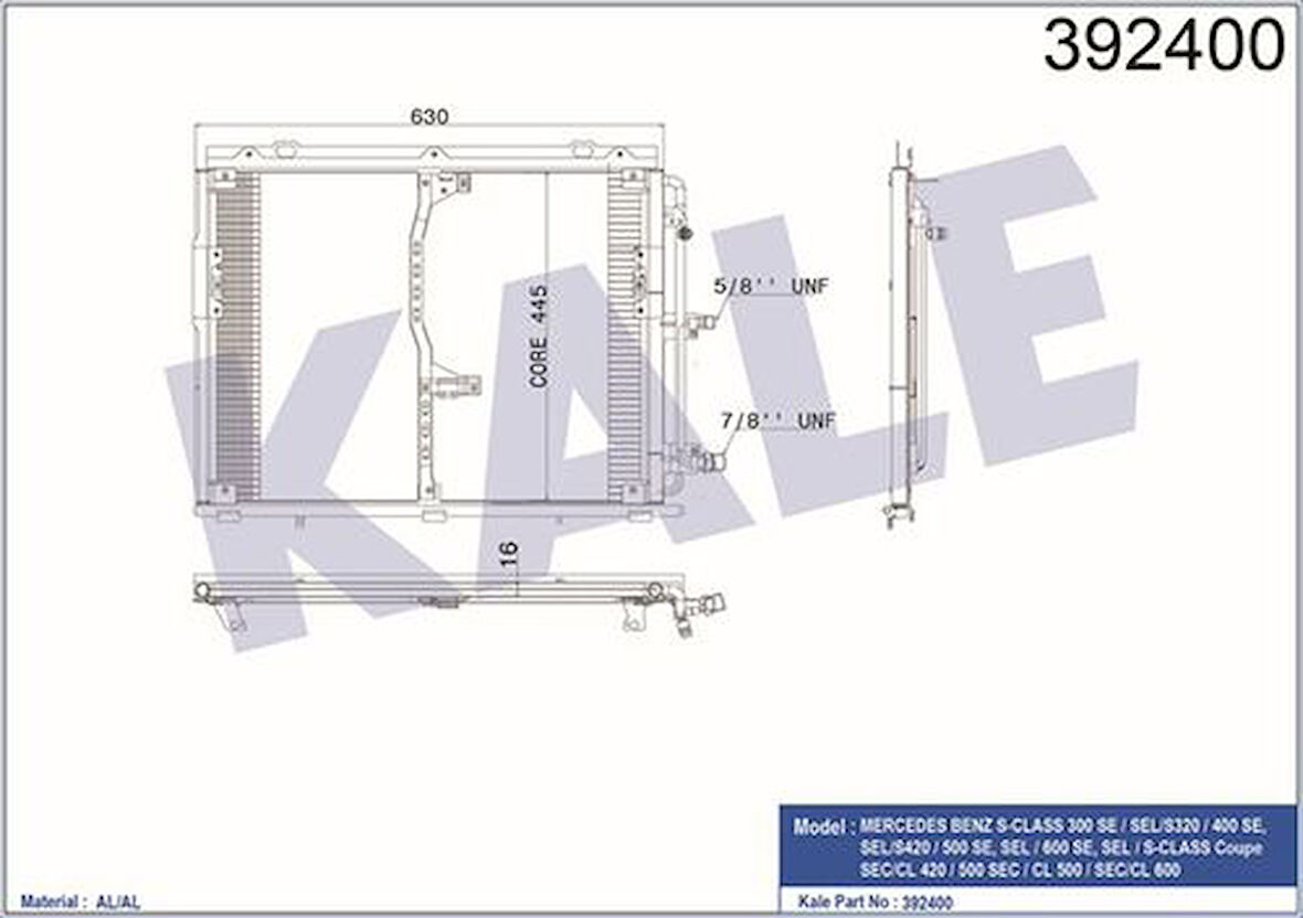 Kale 392400 Klima Radyatörü S-Class W140 91-98 C140 92-98 A1408300070