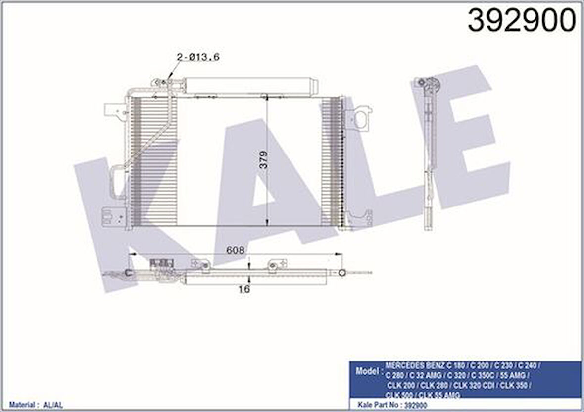 Kale 392900 Klima Radyatörü W203 02-07 Cl203 02-08 S203 03-07 C209 02-09 A209 03-9 2035000854