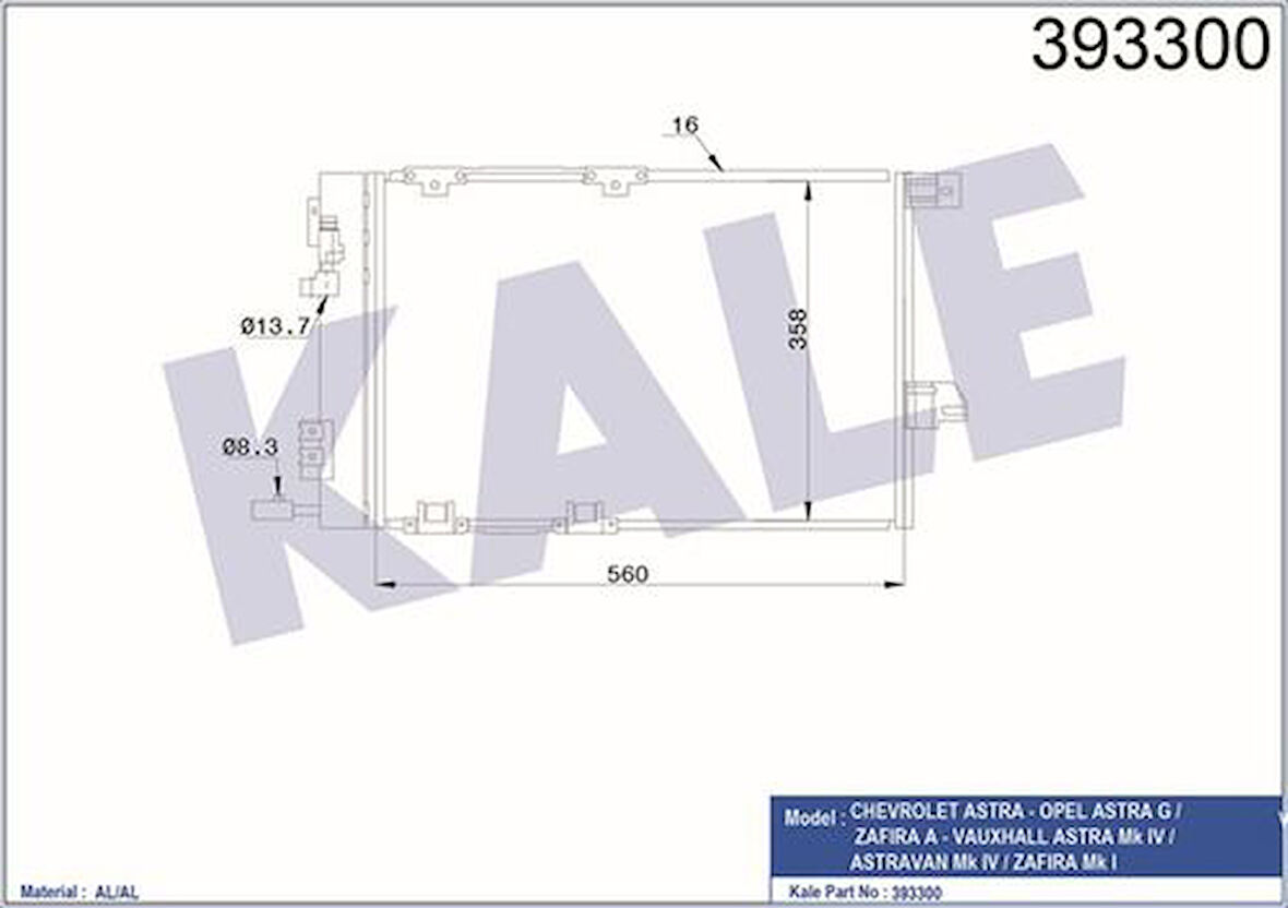 Kale 393300 Klima Radyatörü Astra G Zafira A - 1999 09118897