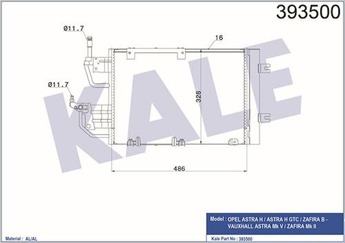 Kale 393500 Klima Radyatörü Astra H -09 Zafira B Z13DTH A17Dtr A17DTJ Z19Dt Z19DTH Z20LEH 520x331x11 13171592