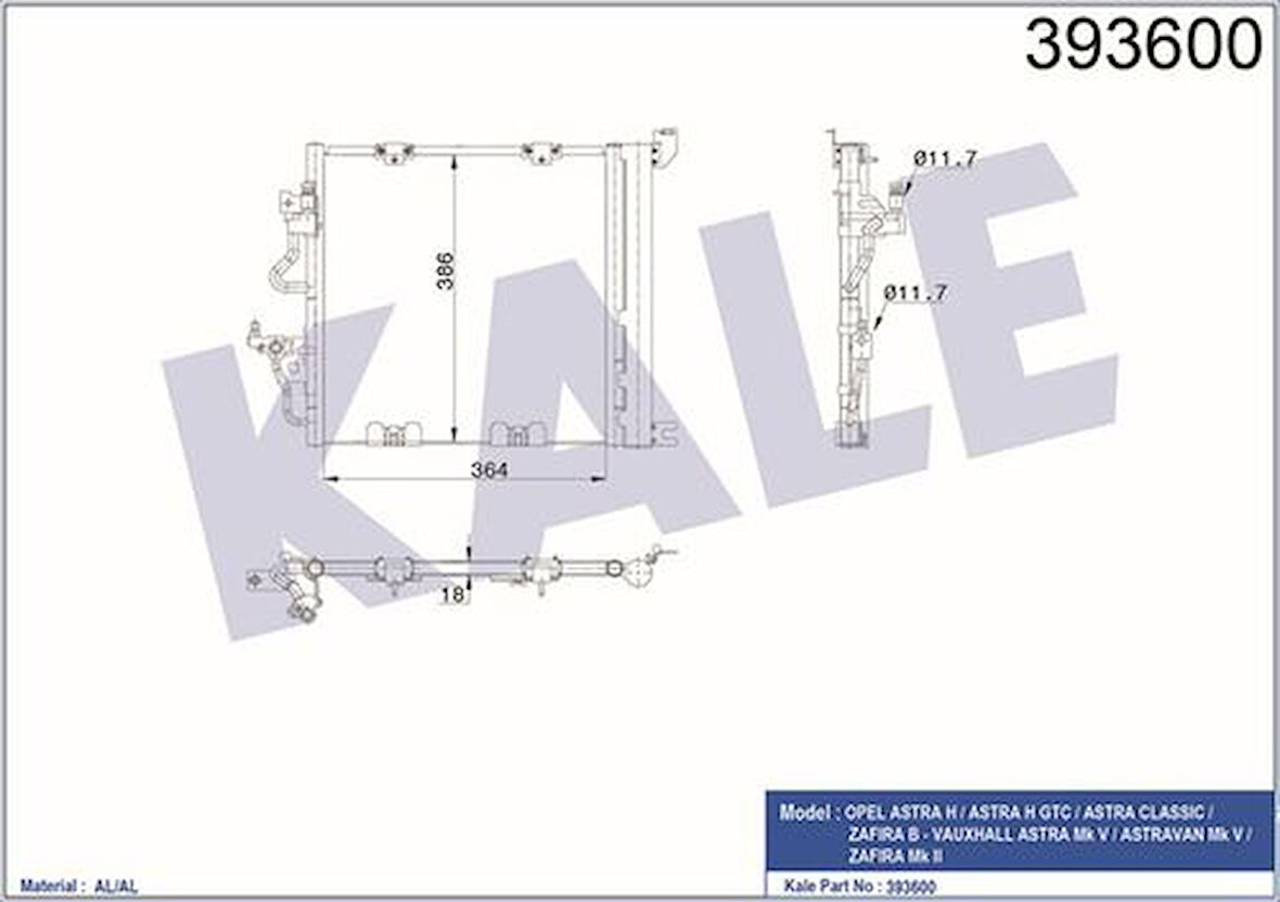 Kale 393600 Klima Radyatörü Z13DTH Z17Dtl Z19Dt Astrah Zafira B 214108807R