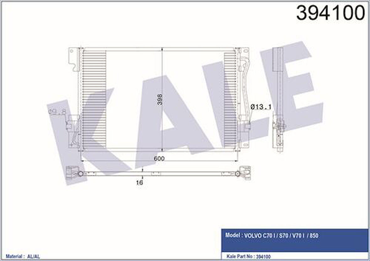Kale 394100 Kondenser C70 I 97 05-S70 96 00-V70 I 95 00 2.0 2.3 2.4 2.5 2.0-2.3-2.5 Al Al 580X398X16 30665225