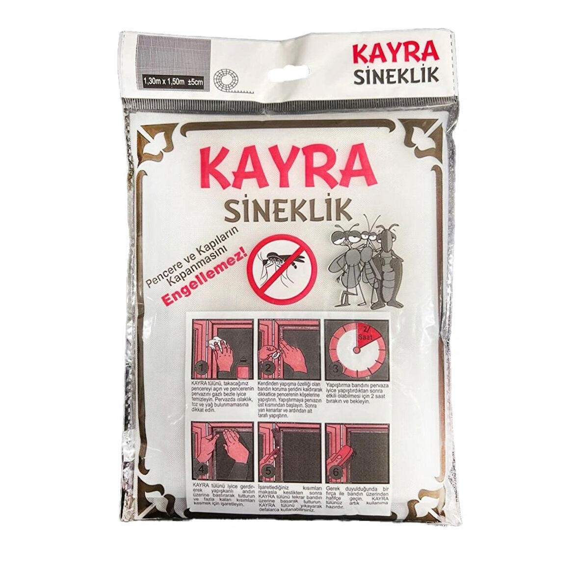 Kayra Sineklik Beyaz Renk Pencere 5 Metre Yapışkanlı Bant 130cm x 150cm